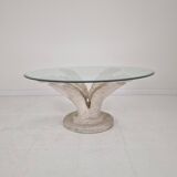 Italian "Flower" Coffee Table in Plaster With Facet Cut Round Plate, 1970s