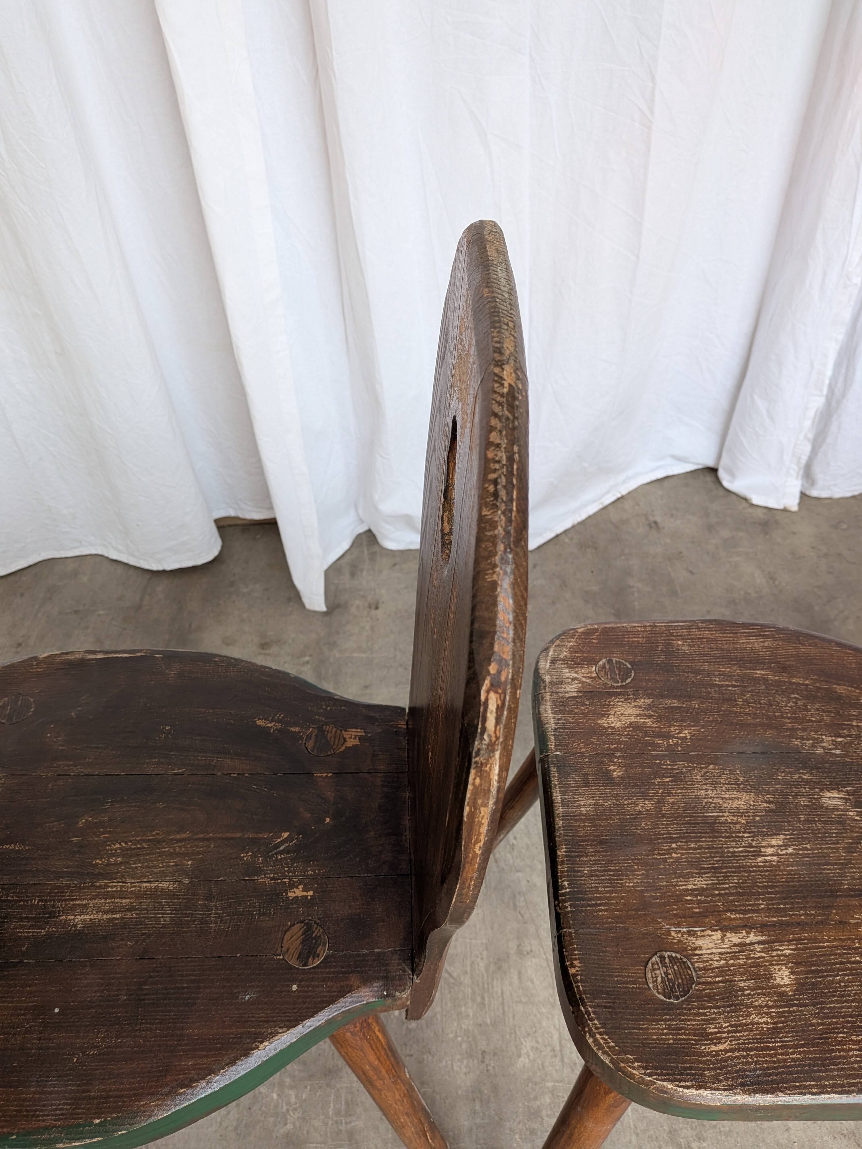 Set of 6 Vintage Brutalist Wooden Chair / Rustic Farmhouse Dining Chair