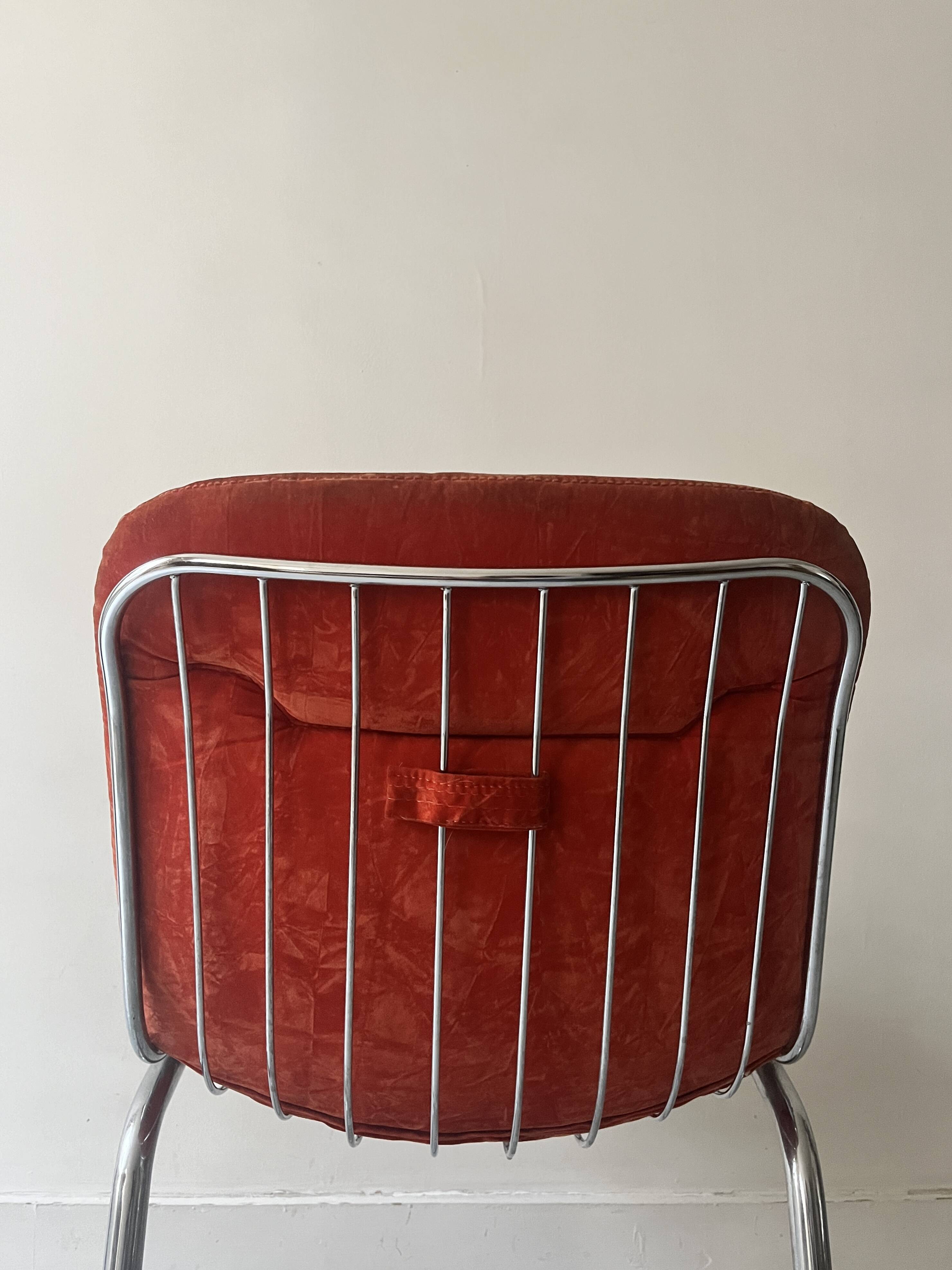Rinaldi style chair in chromed metal and suede fabric cushion, 1970 design