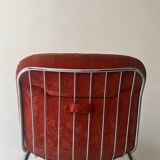 chaise style rinaldi en métal chromé et galette tissu daim, design 1970