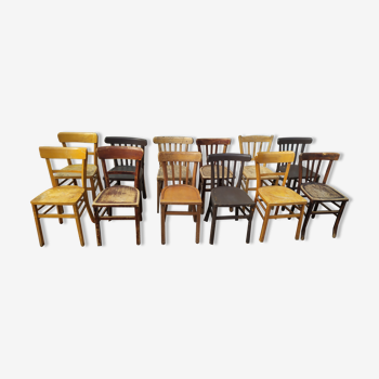 Lot de 12 chaises de bistrot bar bois vintage luterma