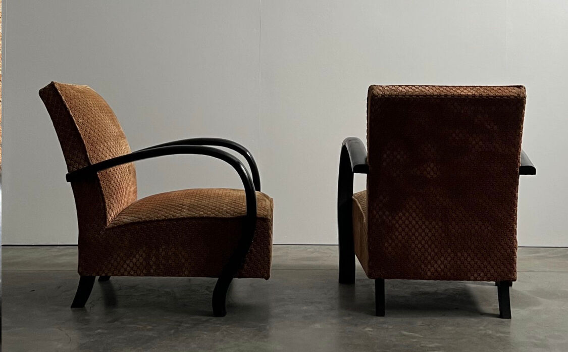 Pair of art deco velvet armchairs