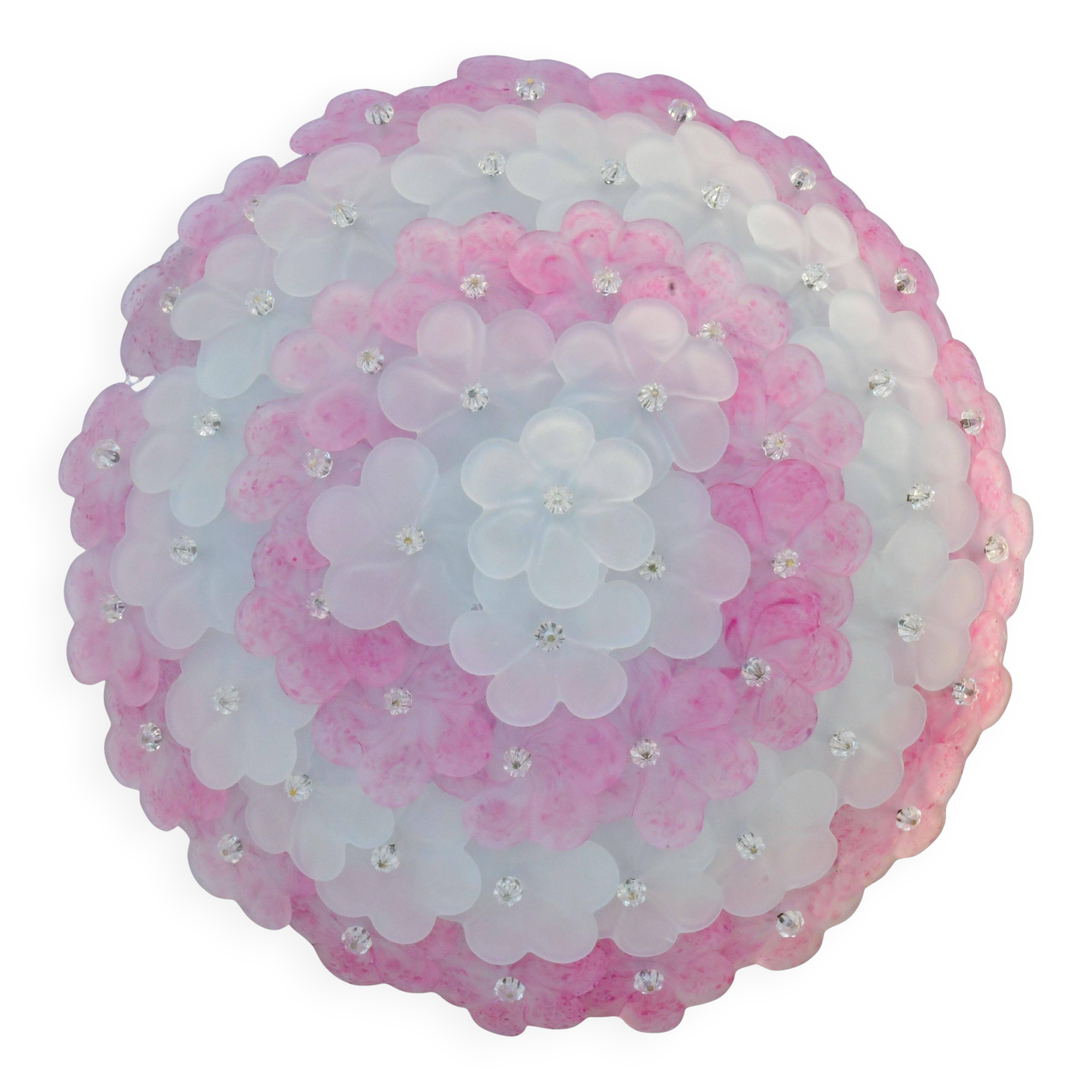 Elegant Murano ceiling light pink flower by Seguso for Venini, Italy