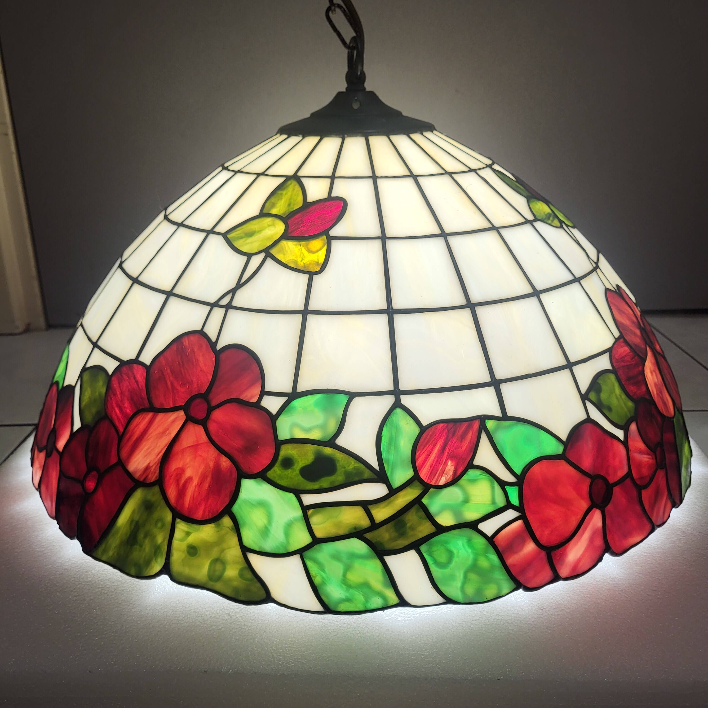 Large Tiffany pendant light in coloured glass