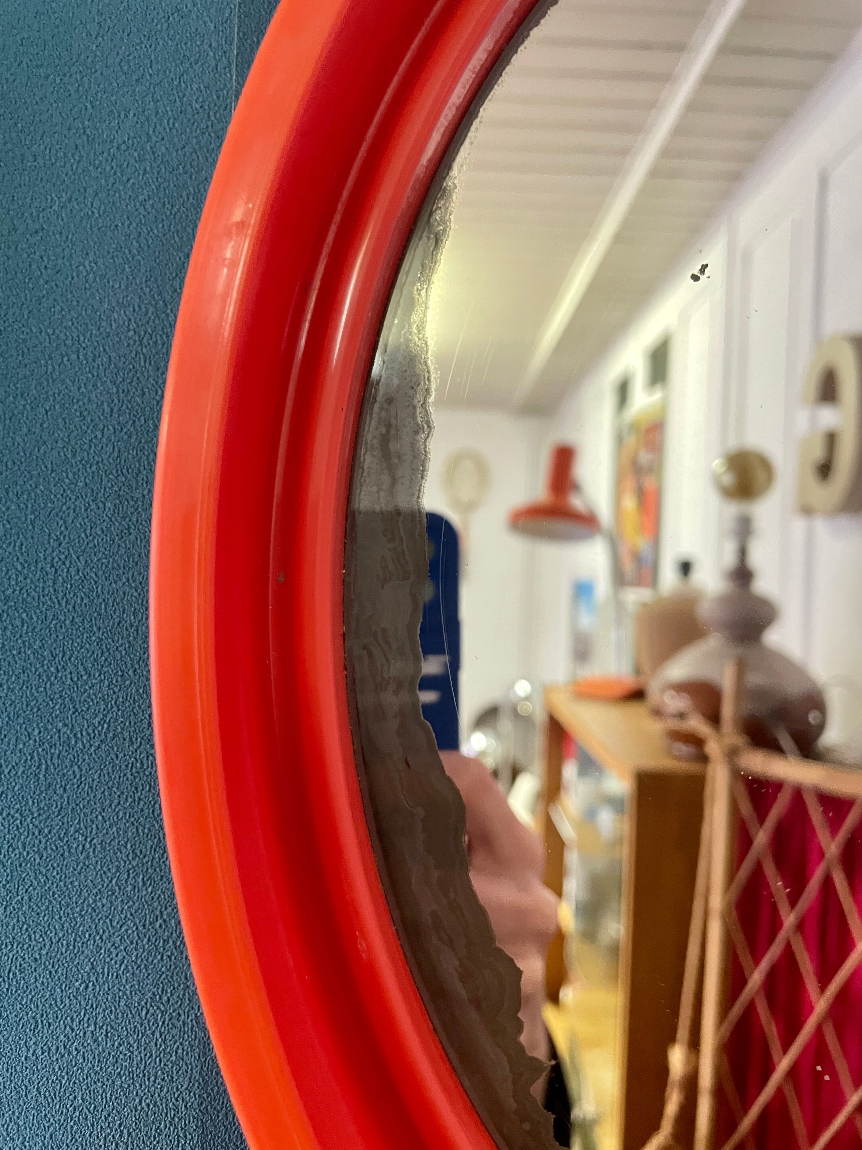 Round orange mirror Gilac for Prisunic