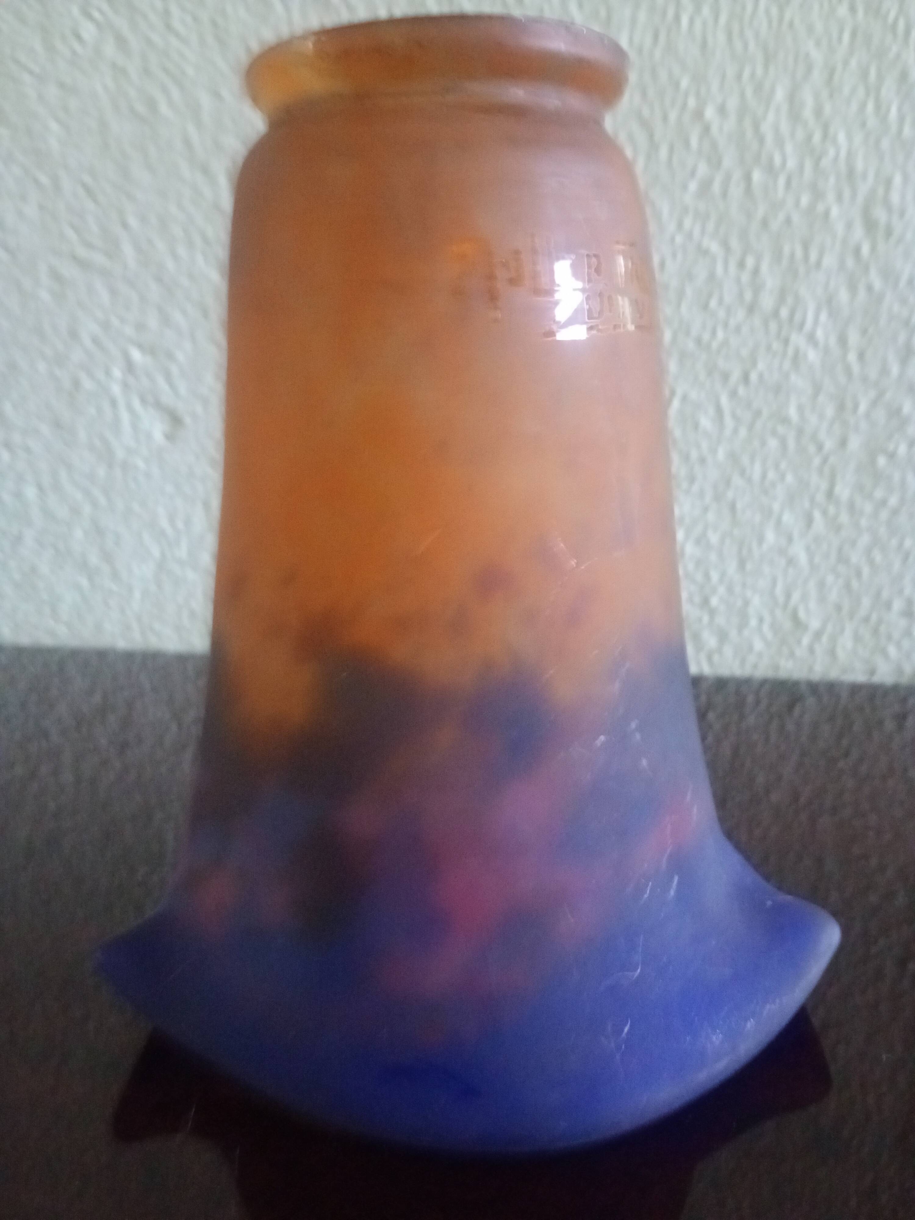 MULLER FRERES LUNEVILLE - Orange-purple marbled glass tulip - signed