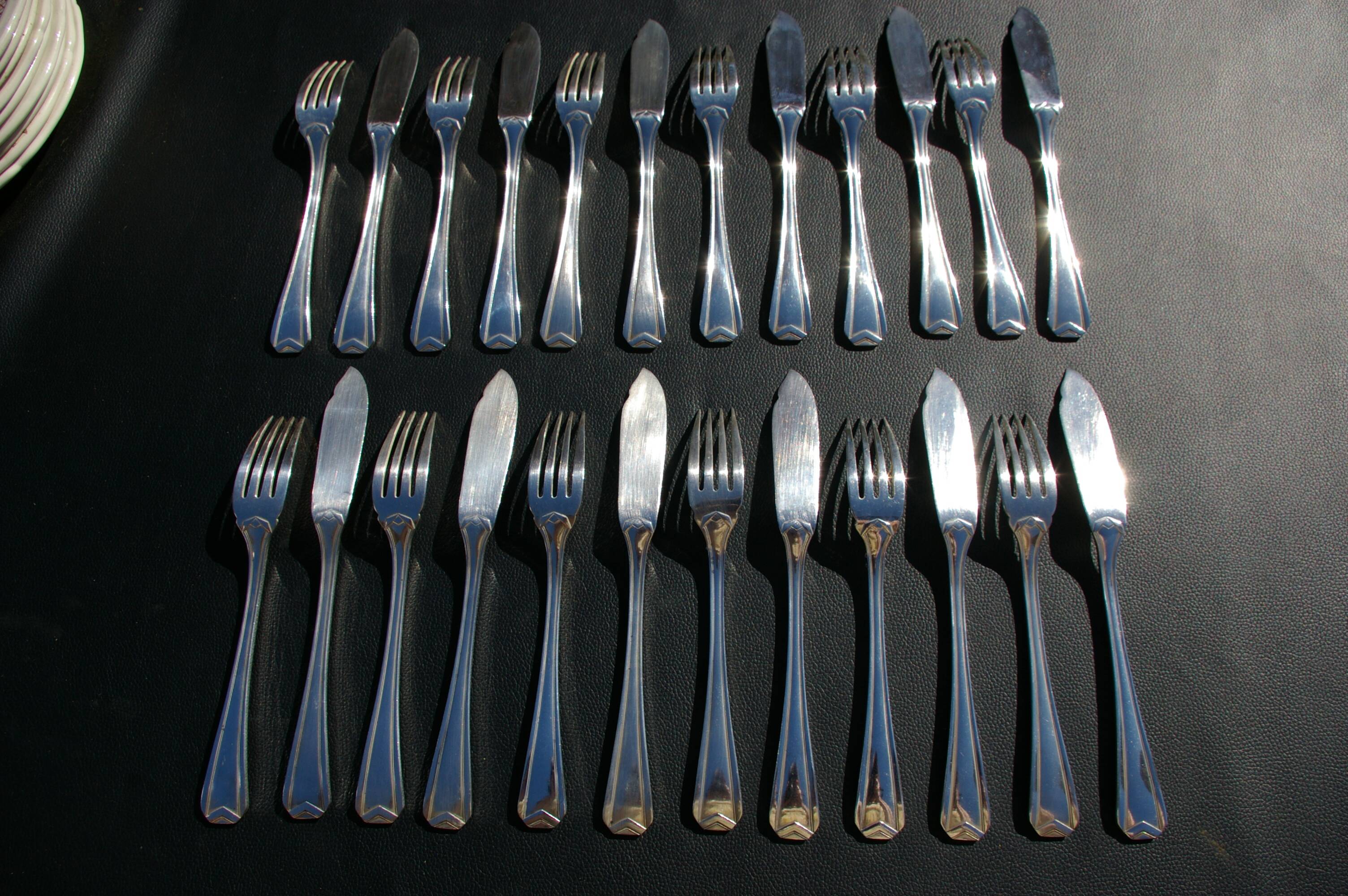 12 CHRISTOFLE Fish Cutlery Sets, CHEVRONS Art Deco model