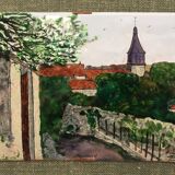 Painting frame enamelled painting signed on copper plate city of septeuil 78