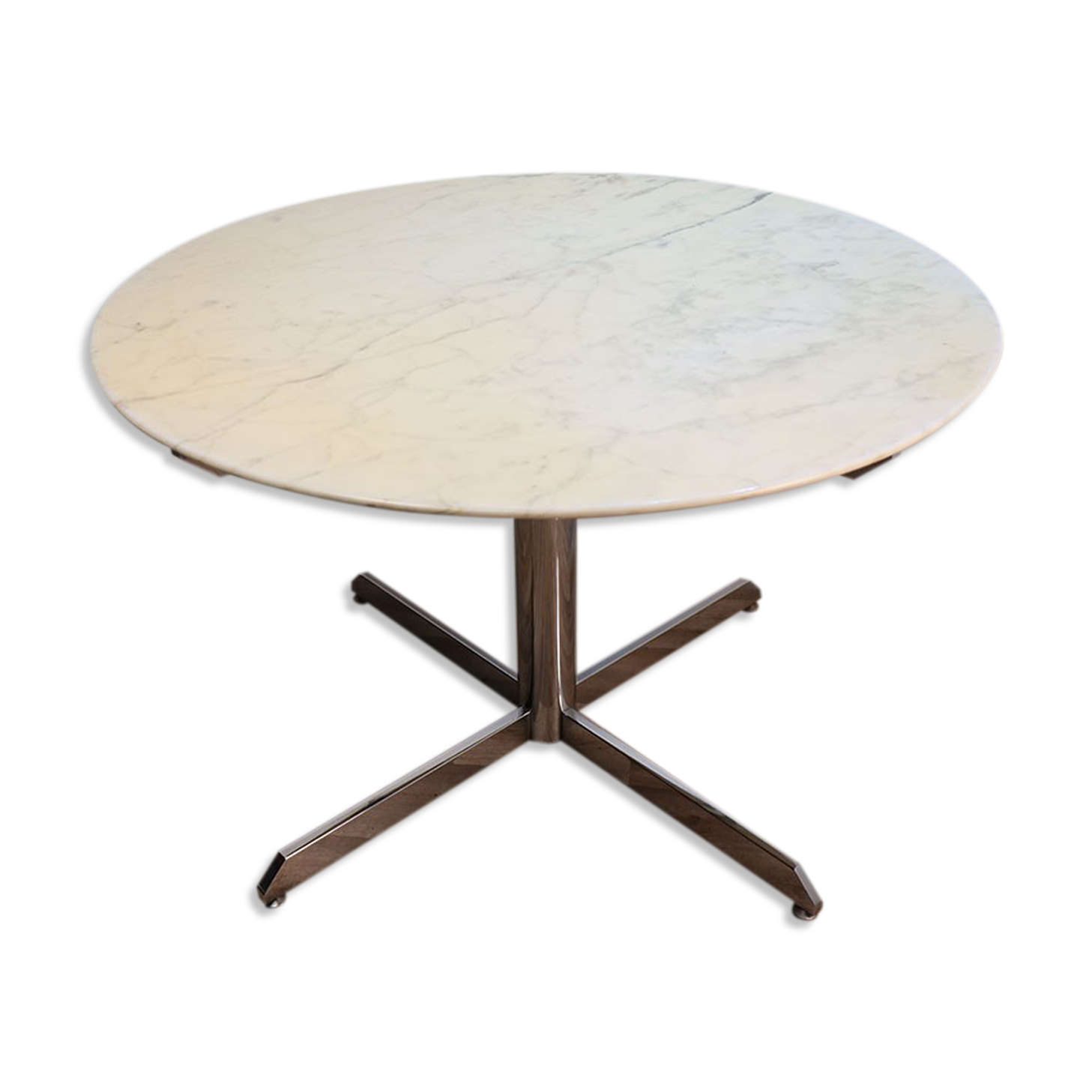 Table de repas vintage roche bobois en marbre et métal 1970
