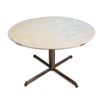 Vintage dining table rock bobois in marble and metal 1970