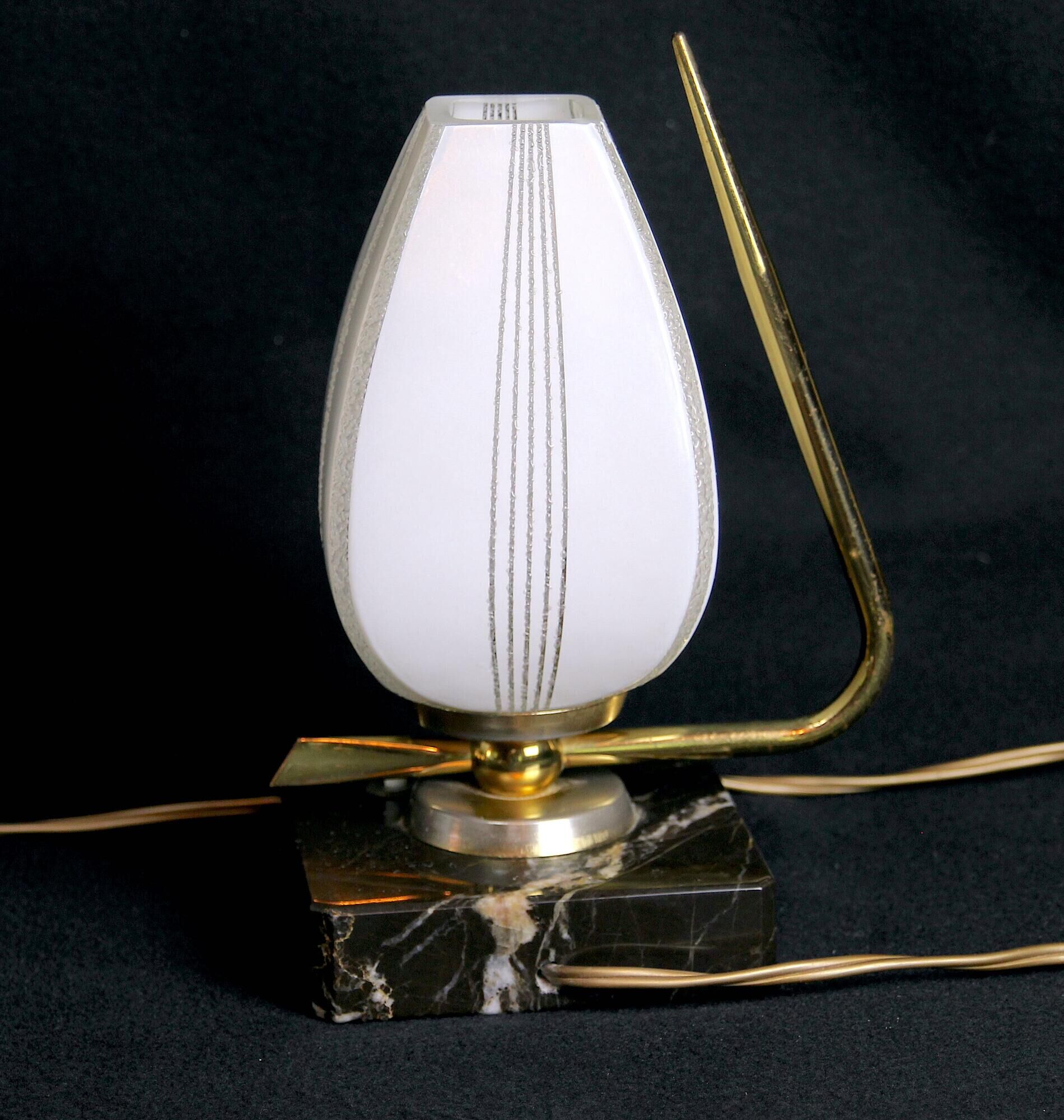 Mid 20th Century Marble Brass and Opaline Bed-Side Lamps, Maison Arlus, France - a Pair