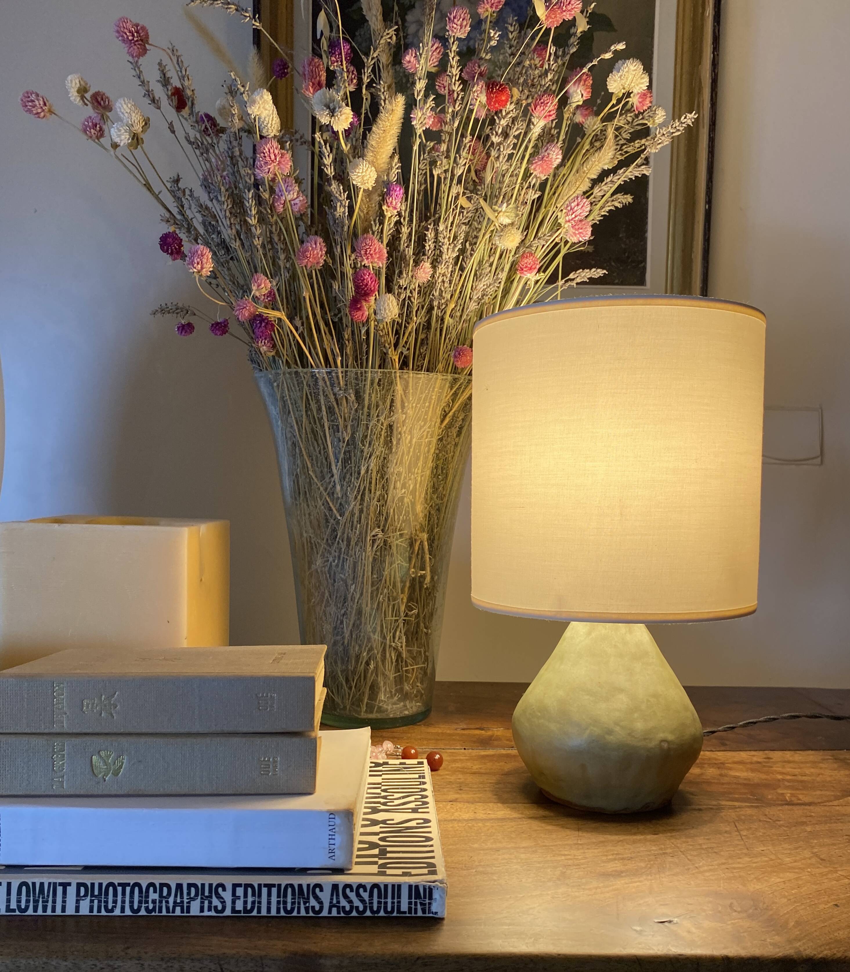 Ceramic lamp, 2M fabric cable, cotton lampshade