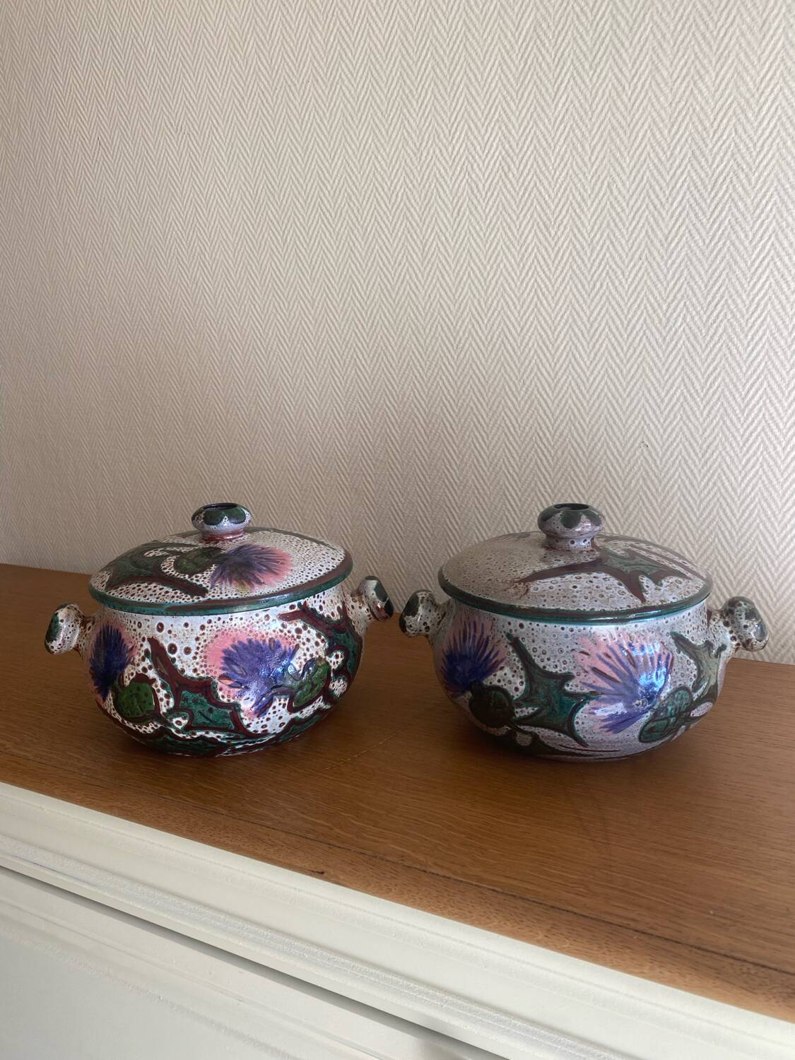 Service en ceramique vallauris 60s decor chardons