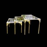 Trio of nesting tables in gold, smoked safety glass, 1970s