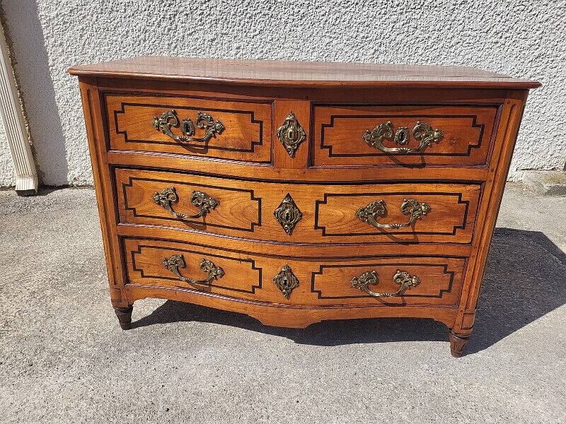 Transition louis xv louis xvi chest of drawers in cherry wood 4 drawers from the 18th century