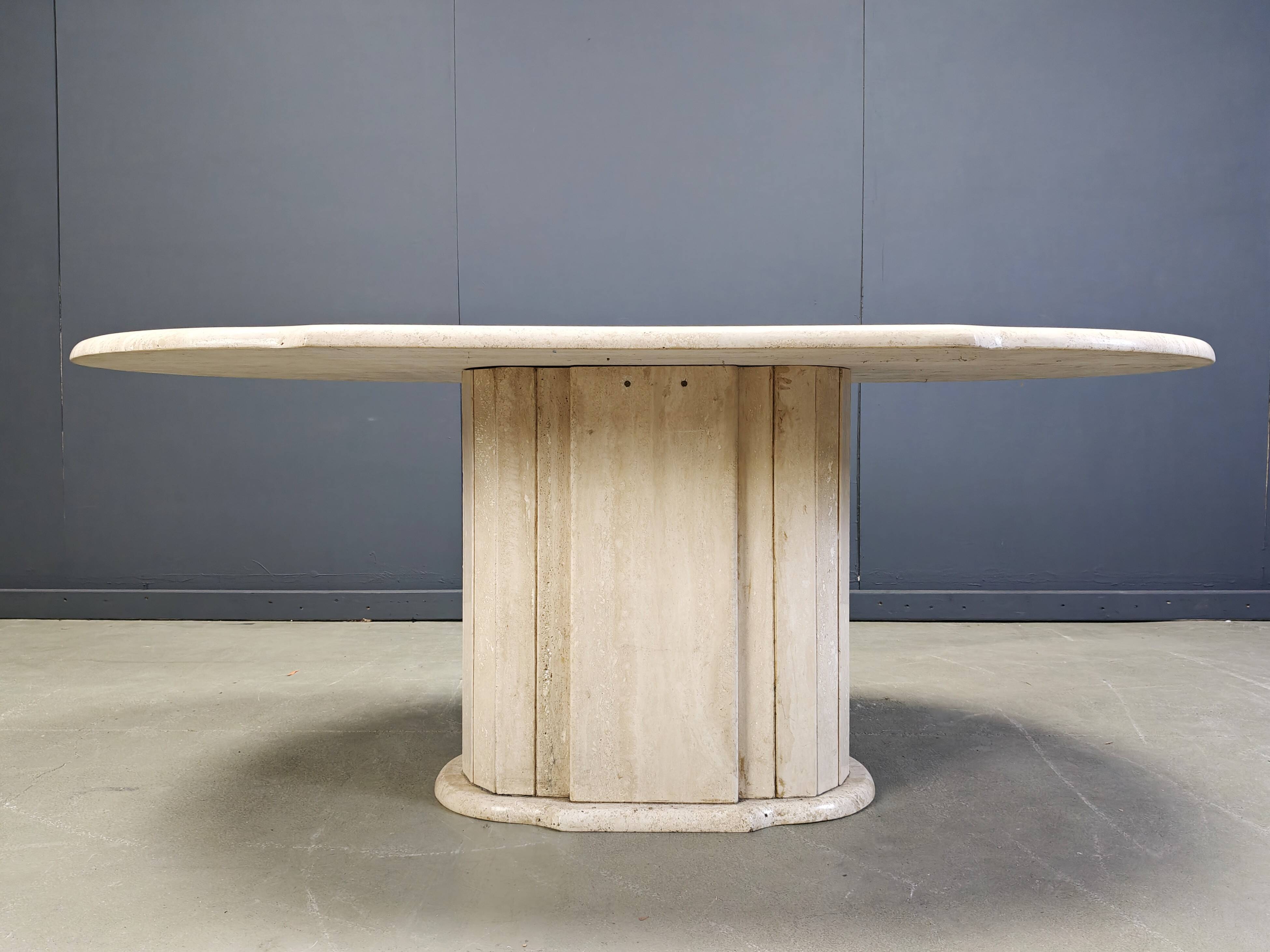 Vintage oval travertine dining table, 1970s