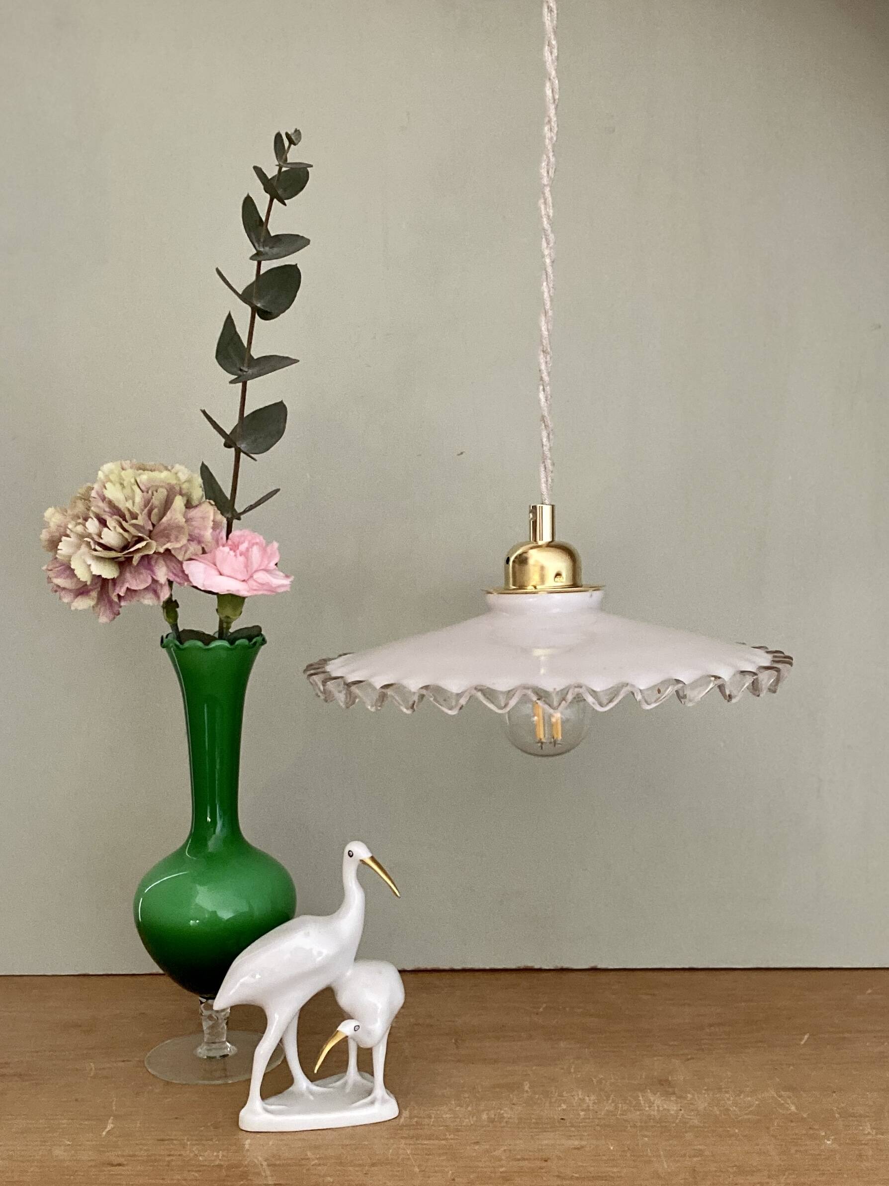 Vintage lampshade pendant light in white opaline