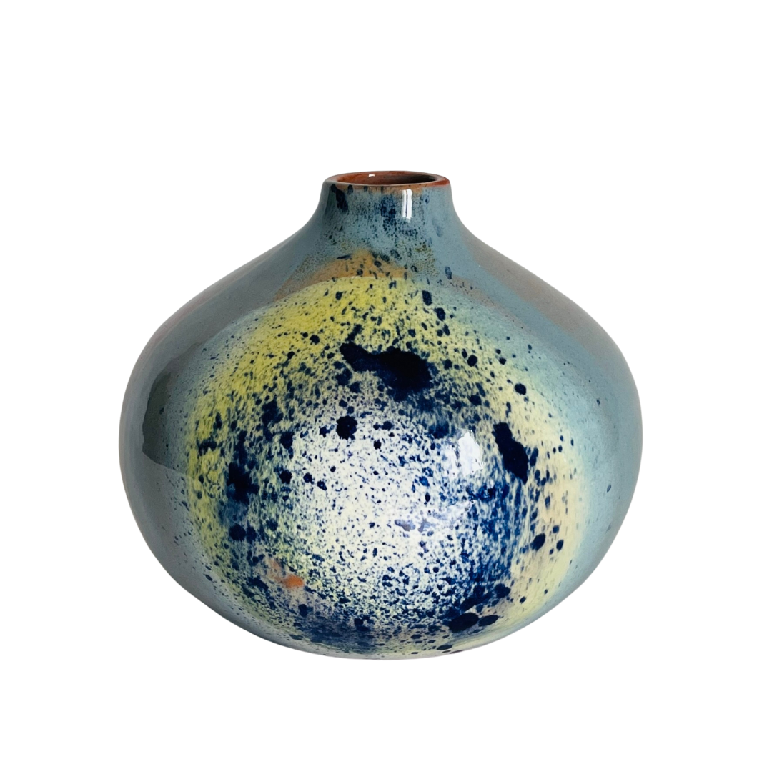 Vase goutte d'eau en terre cuite émaillée bleu