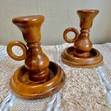Ensemble de 2 bougeoirs en bois d'olivier