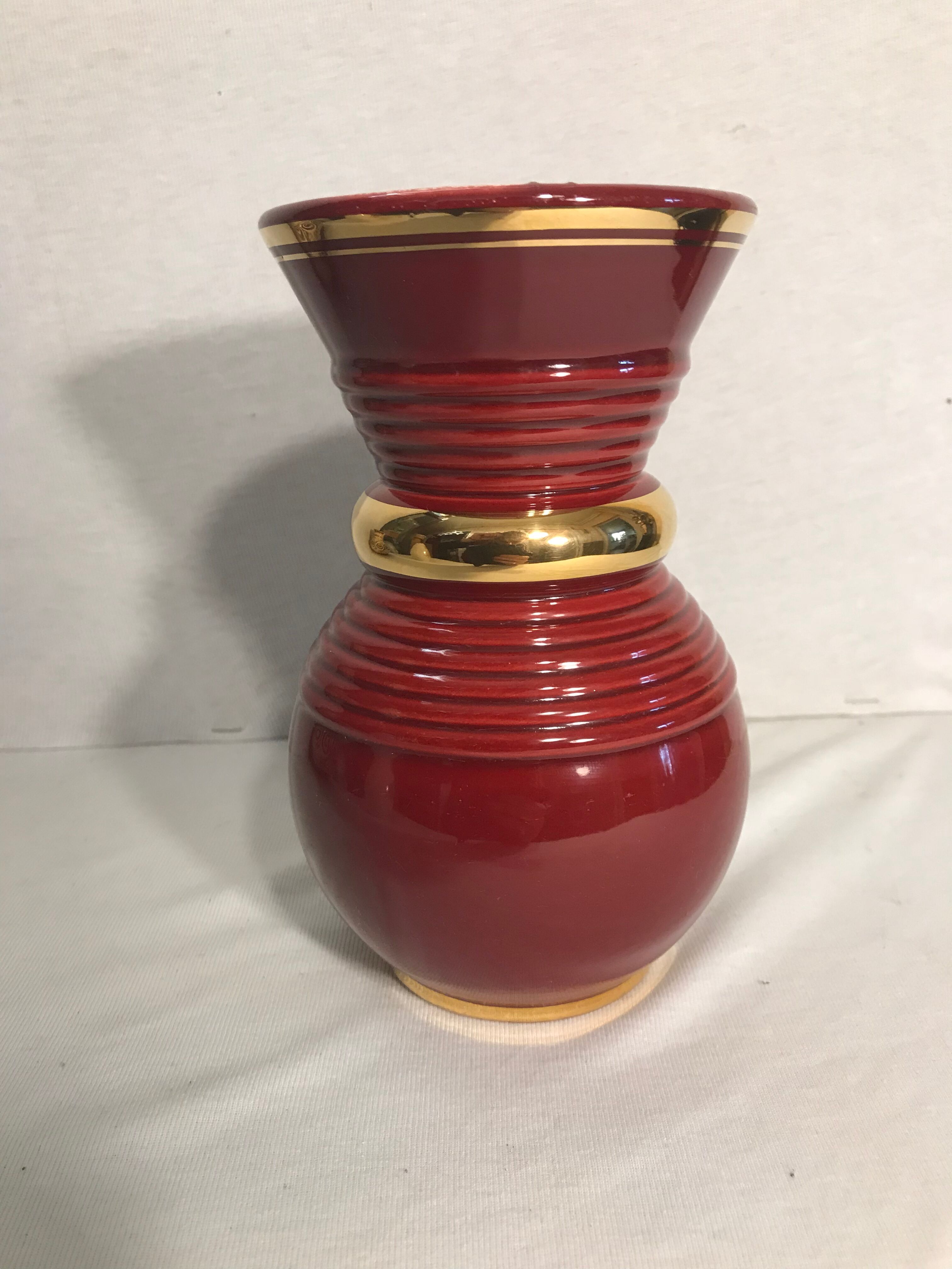 Old Vase Vallauris ceramic red & gold Decoration 70s Vintage