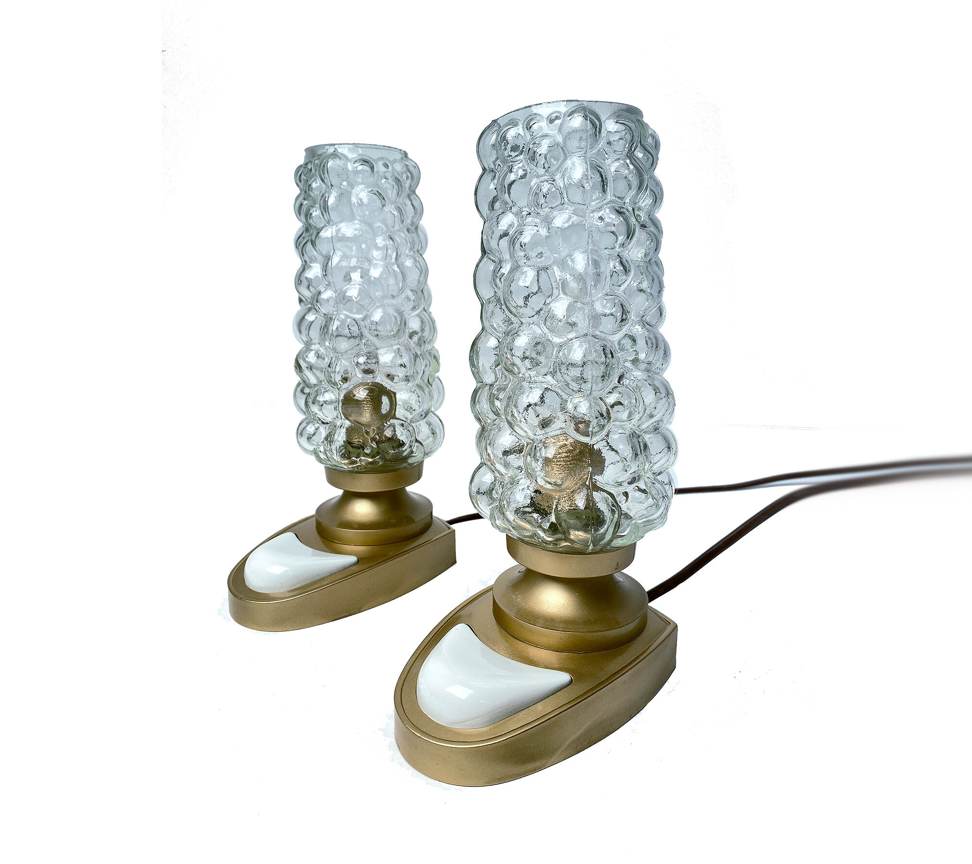 Pair of vintage table lamps, bubble glass, 70s