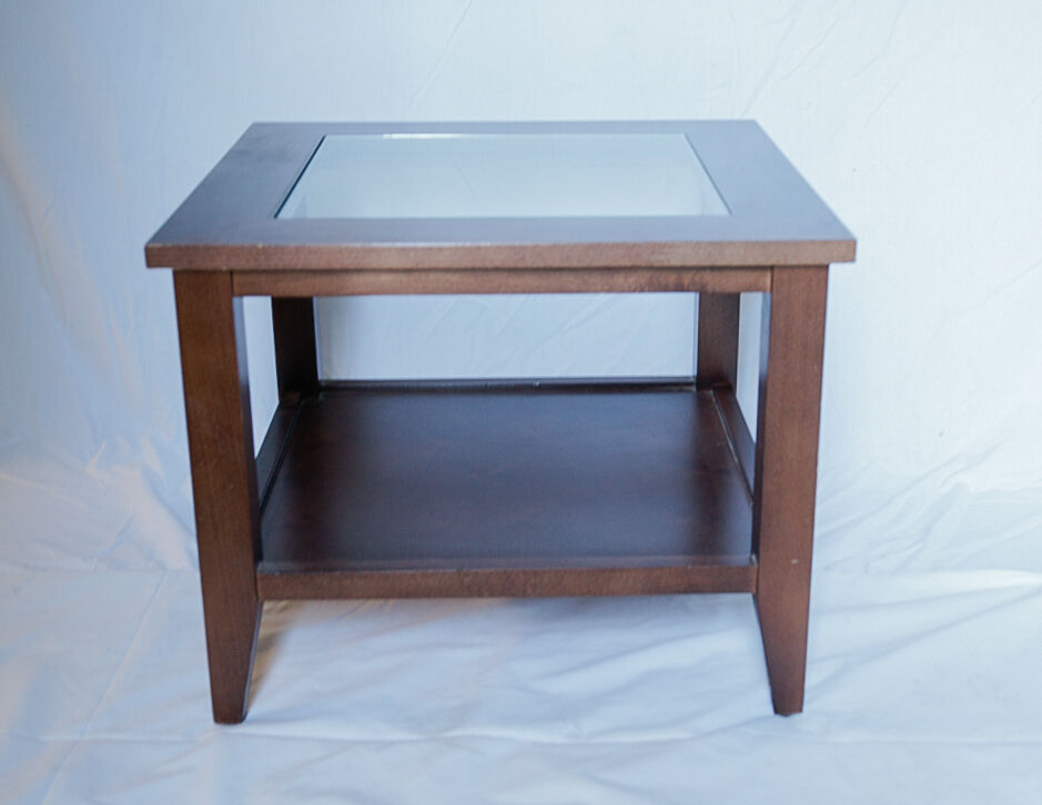 Coffee table Scandinavian wood and glass square
