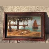 Marine painting, fixed on glass, signed P. Alix, art deco, old