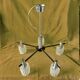 Large modernist chandelier in chromed metal and textured glass - 5 arms