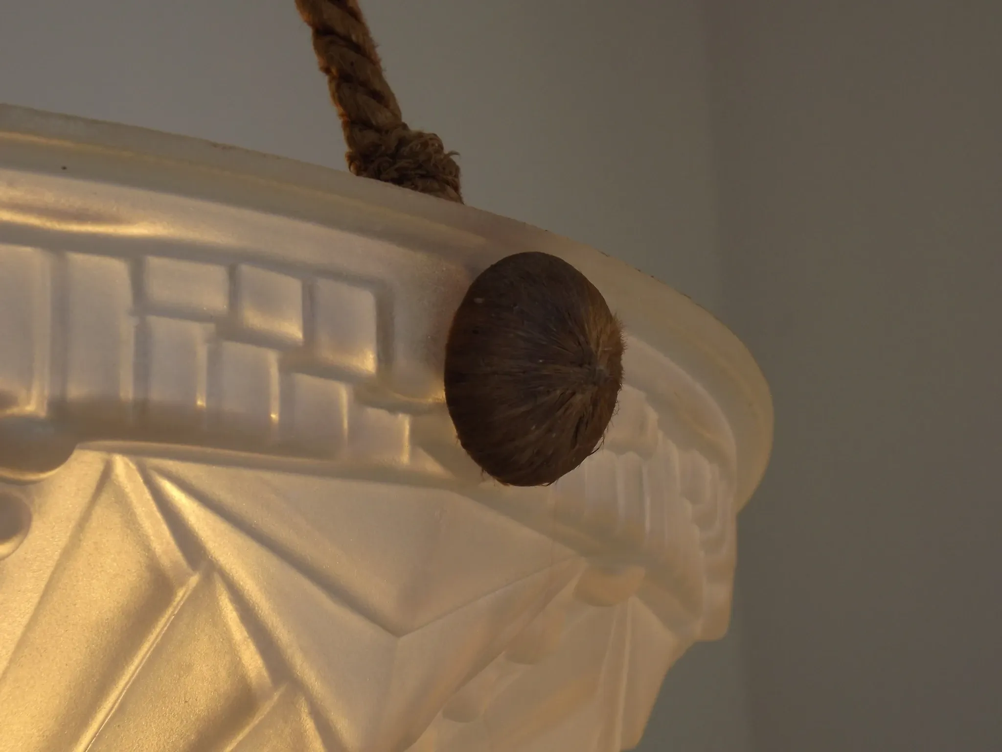 French Vintage Art Deco White Glass Abstract Platformier Ceiling LIght