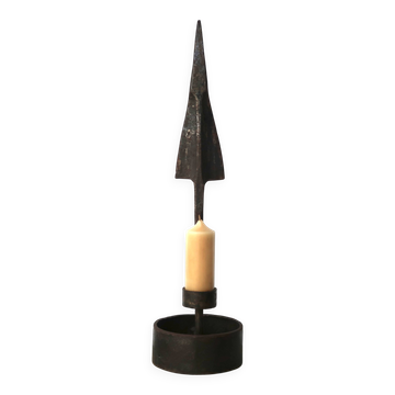 Impressive wrought iron candlestick by Leopold Gest, 1950s.