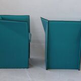 Set of Turquoise Leather Armchairs by Tito Agnoli, Italy, 1970s