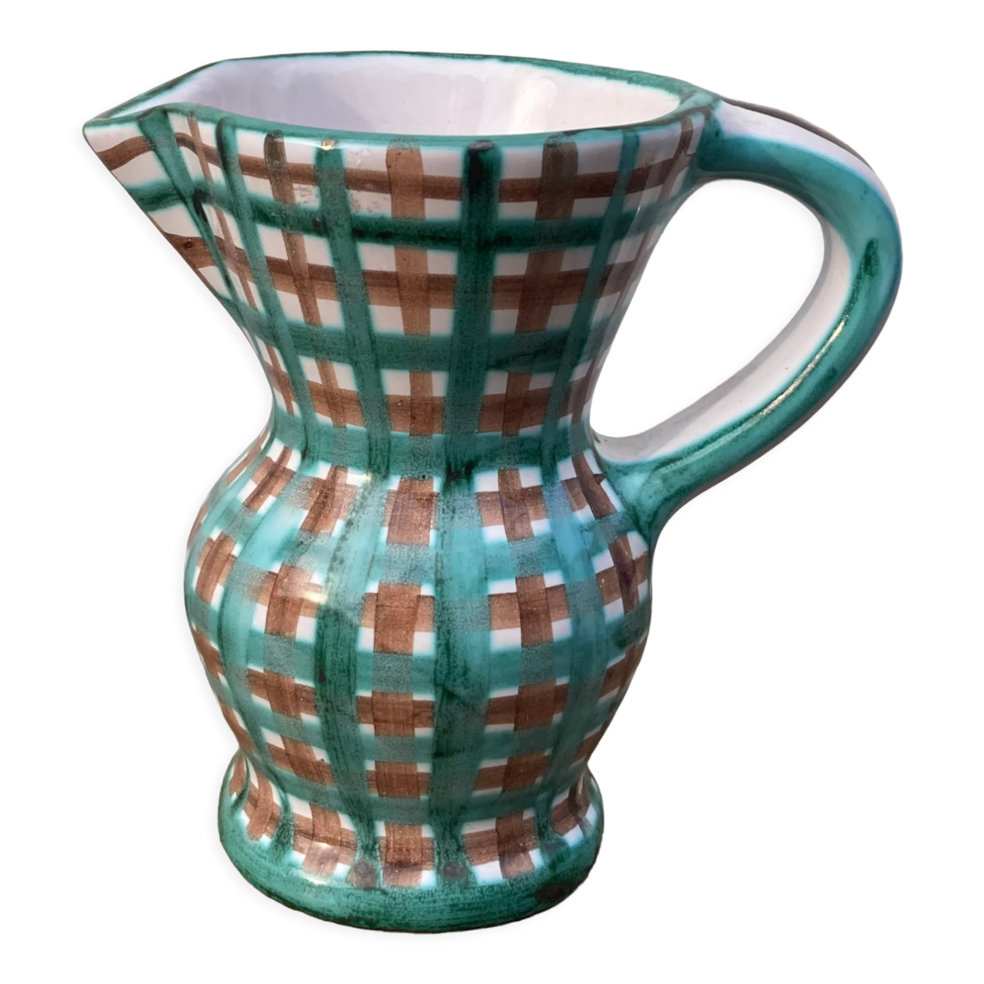 Robert Picault pitcher in green ceramic Vallauris checkered 1960