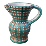 Robert Picault pitcher in green ceramic Vallauris checkered 1960