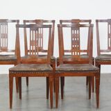 Ensemble de 6 chaises de salle à manger en cuir antiques d'origine néerlandaise