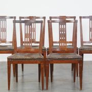 Set of 6 Original Antique Dutch Leather Dining Chairs