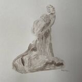 Tableau signé aquarelle monochrome sépia étude de la statue  « l'éternelle idole de Rodin »