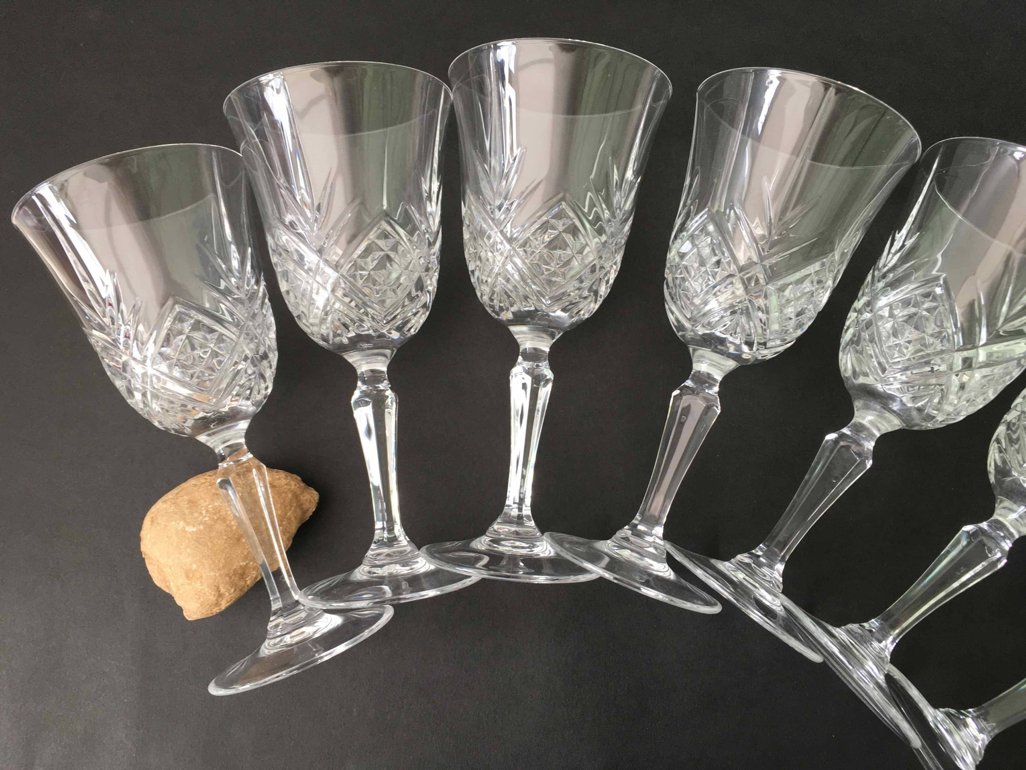 12 large cut crystal wine glasses