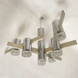 Sciolari six-light pendant light in chrome and aluminum italian work from the 1970s