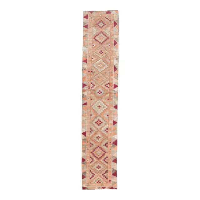 2'5x12'8 Vintage Orange Geometric Turkish Hand-Knotted Runner Rug 77x390