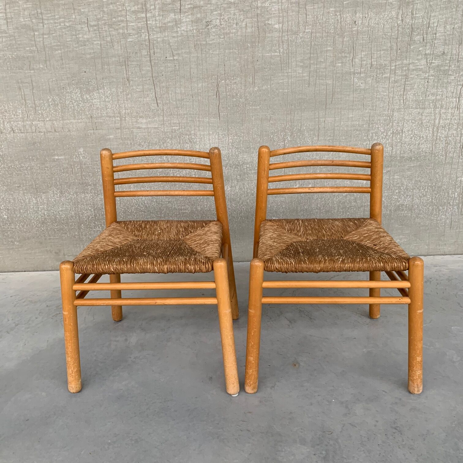Pair of Pine and Rush Mid-Century Dutch Chairs
