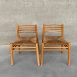 Pair of Pine and Rush Mid-Century Dutch Chairs