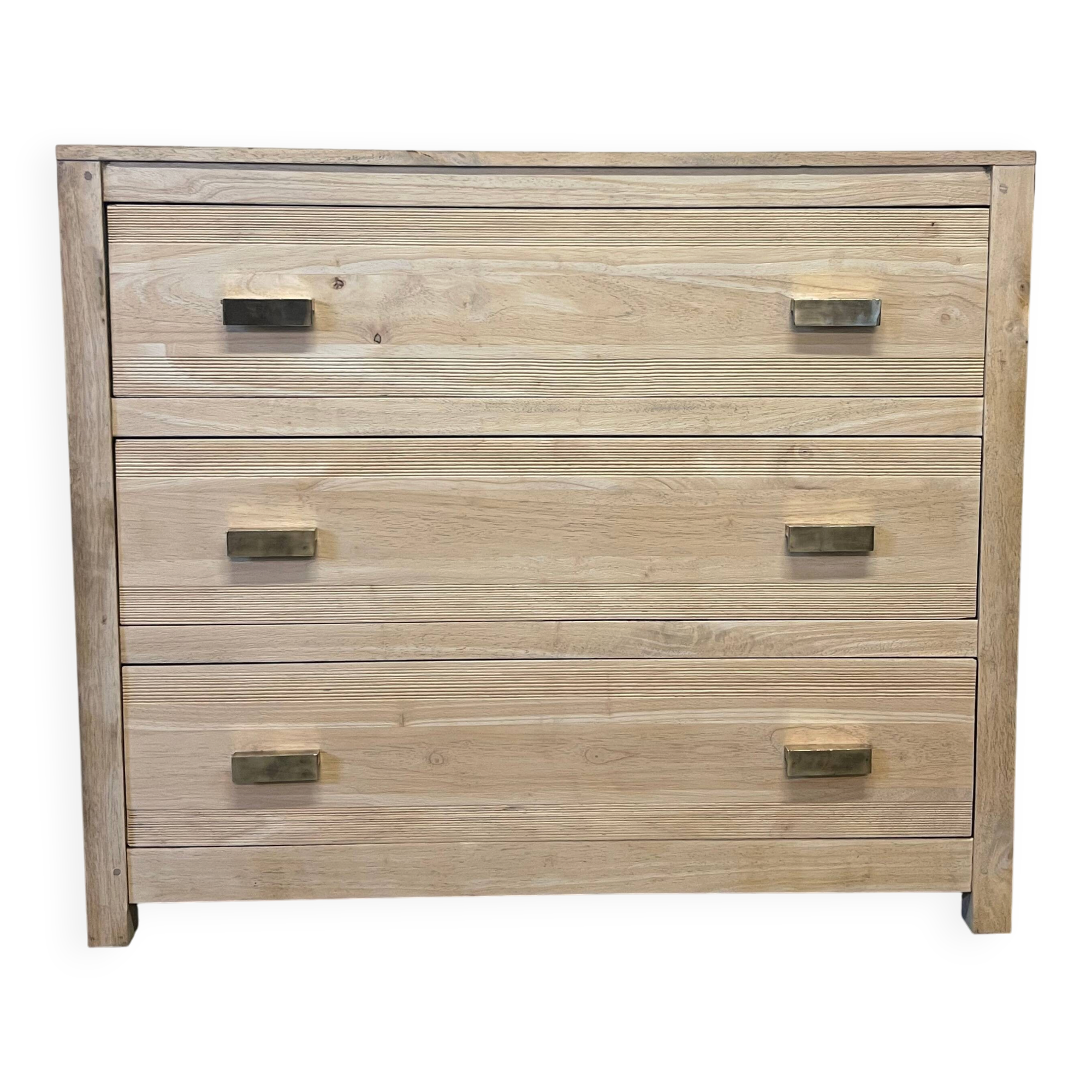 Commode en bois exotique 1980 poignées bronze