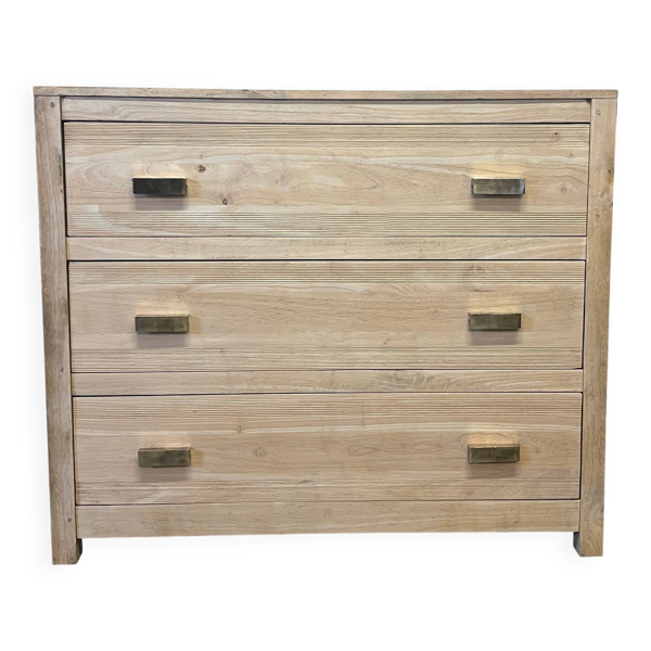 Commode en bois exotique 1980 poignées bronze