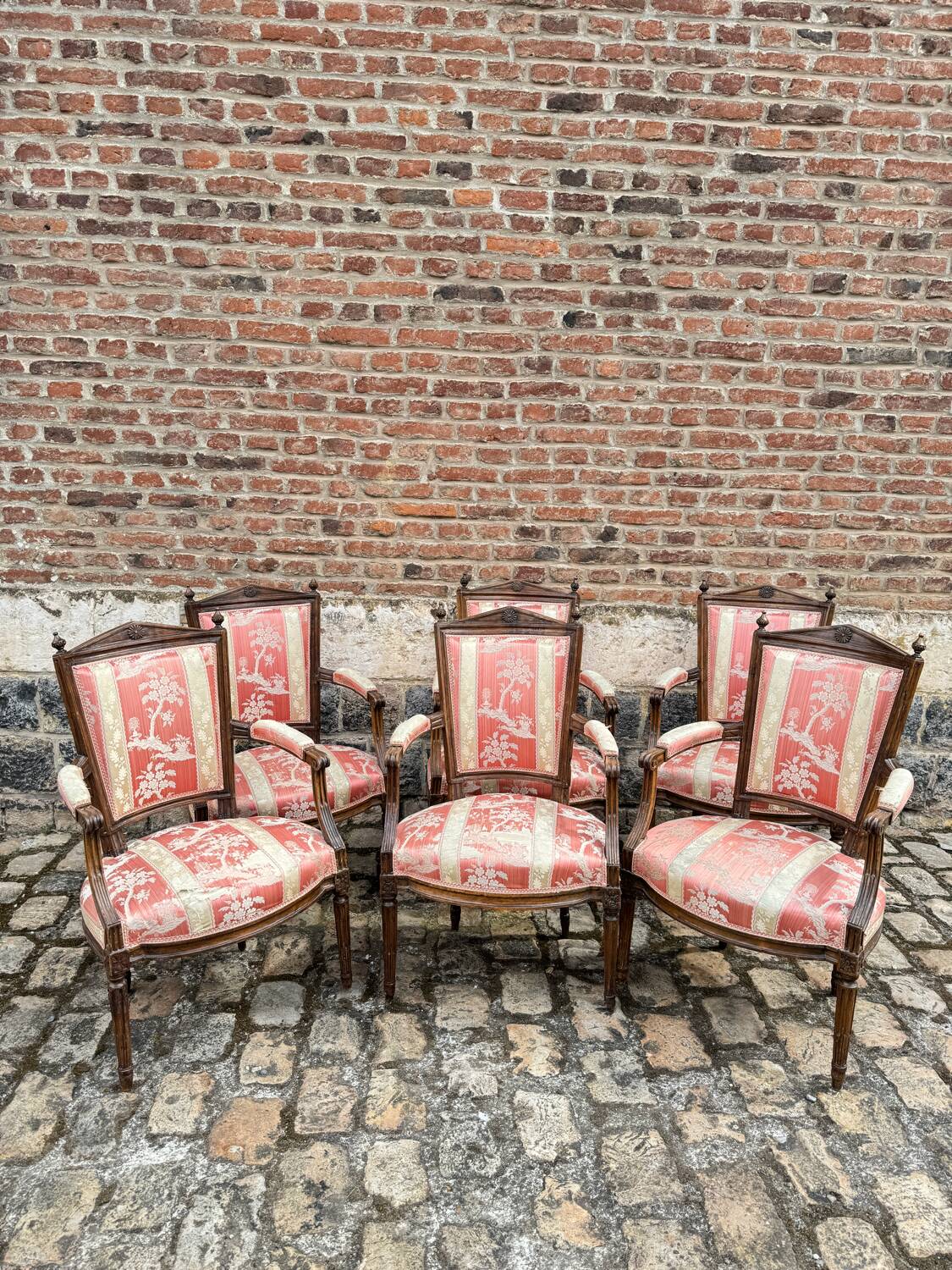 Suite Of Six Armchairs In Natural Wood From Louis XVI XVIII Eme Century
