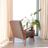 Mid Century Armchair Cacao Tweed Upholstery, 1960, Poland