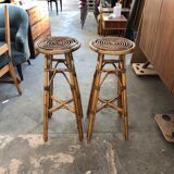 Set of 2 vintage rattan stools