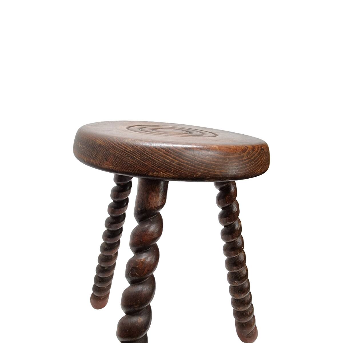 Vintage French Beech Tripod Stool style  Dudouyt, 1940s.