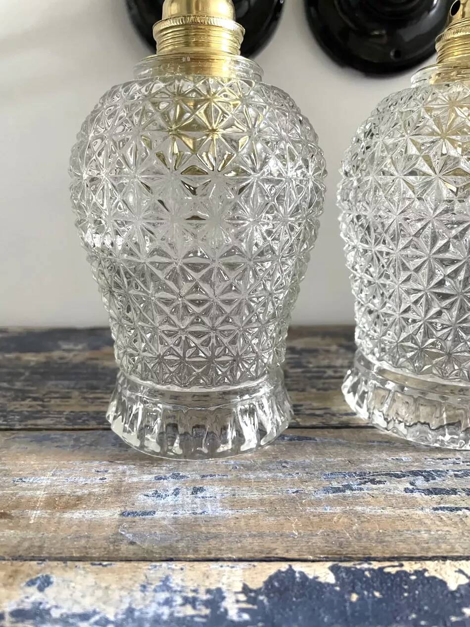 Pair of vintage chiseled glass sconces