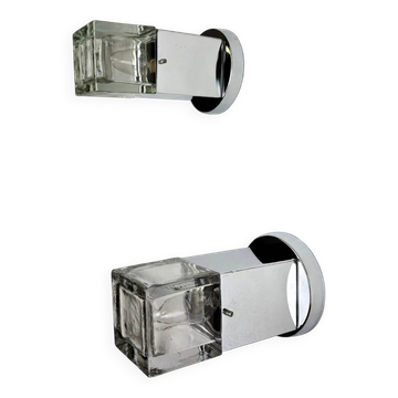 Pair of Cubique Sciolari wall sconces – chrome & Murano glass, Italy 1970s