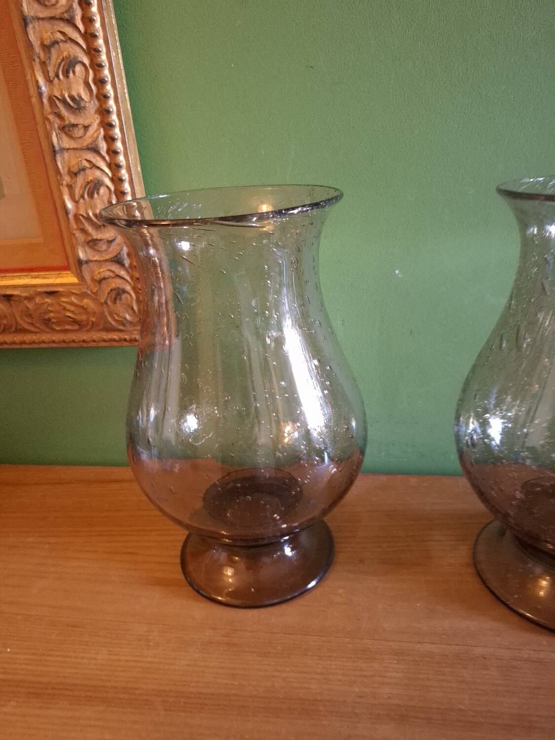 Two blown glass tealight vases